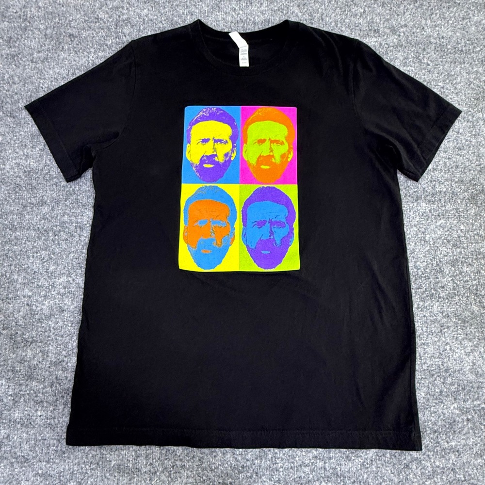 Nicolas Cage Pop Art Graphic T-Shirt Black Mens Large Cotton Tee Limited Rare